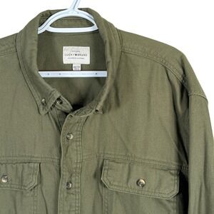 Lucky Brand Canvas Button Down Shirt Mens XXL Olive Green Cotton Long Sleeve
